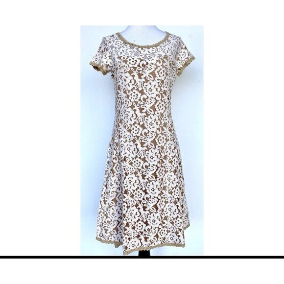 SUNDANCE Floral Lace Mesh Overlay Dress Ivory Beige Sheer Whimsical Fairycore M - Picture 1 of 11